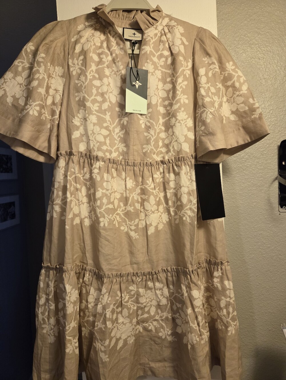 Tuckernuck Beige and White Floral Tiered Midi Dress